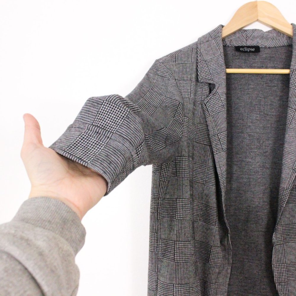 *Eclipse Grey Herring Bone Plaid Blazer Jacket - Picture 6 of 7